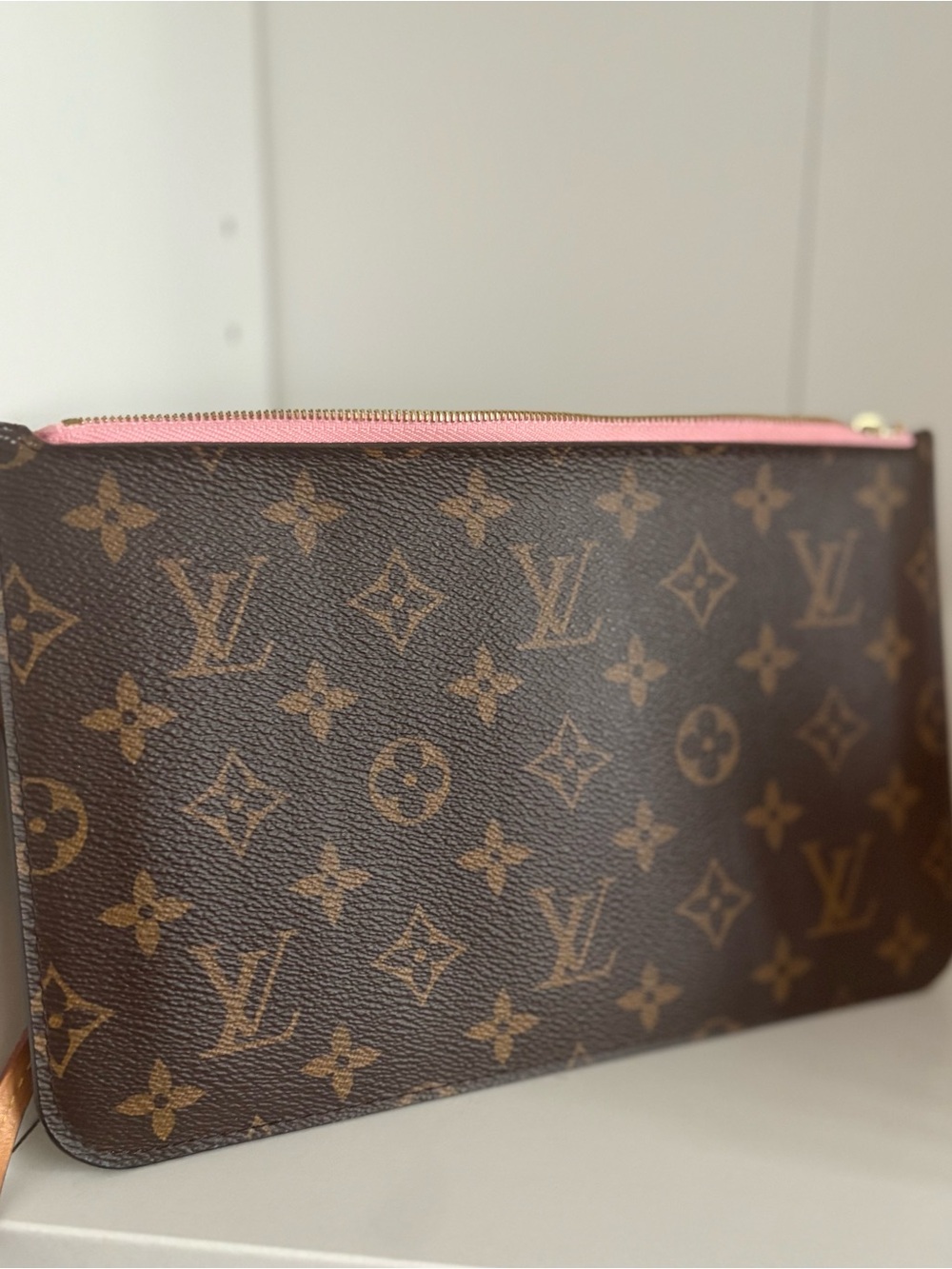 Louis Vuitton Monogram Neverfull Clutch with Rose Ballerine Pink